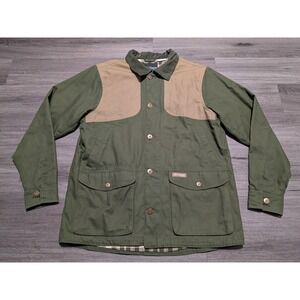 VTG Columbia Men's Green Tan Shoulder Patch 12 GA Buttons Shooting Shirt Size L